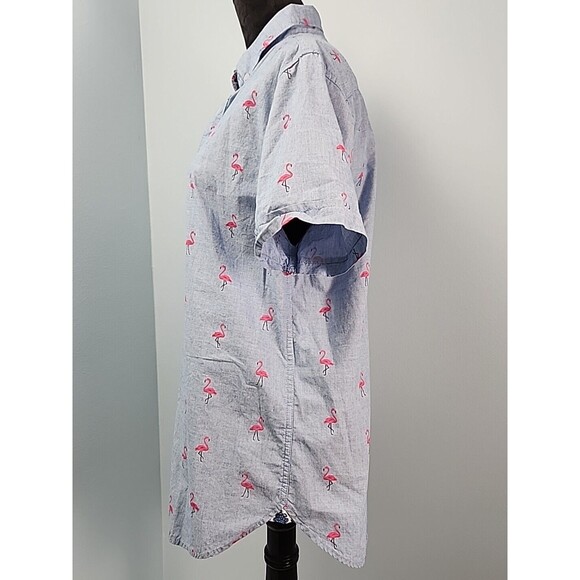 Ricky Singh Denim & Flower Mens Cotton Button Down Flamingo Shirt Medium - Picture 7 of 10